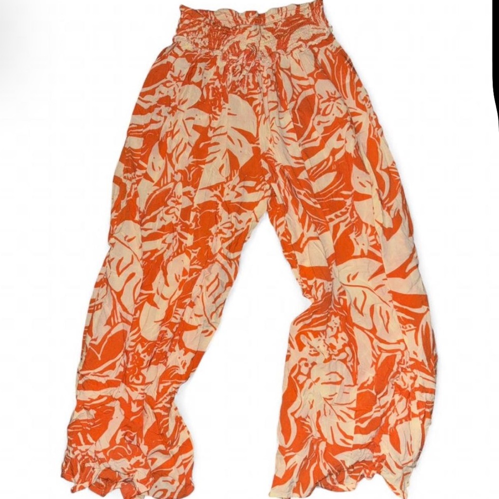 Flowy Orange Floral Beach Pants